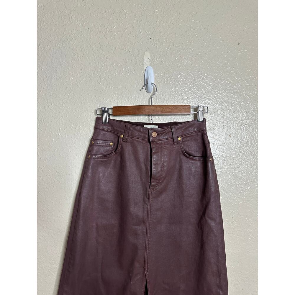 Pilcro The Madi Front-Slit Denim Maxi Skirt in Wine size 4 Waxed Coated - Picture 6 of 12